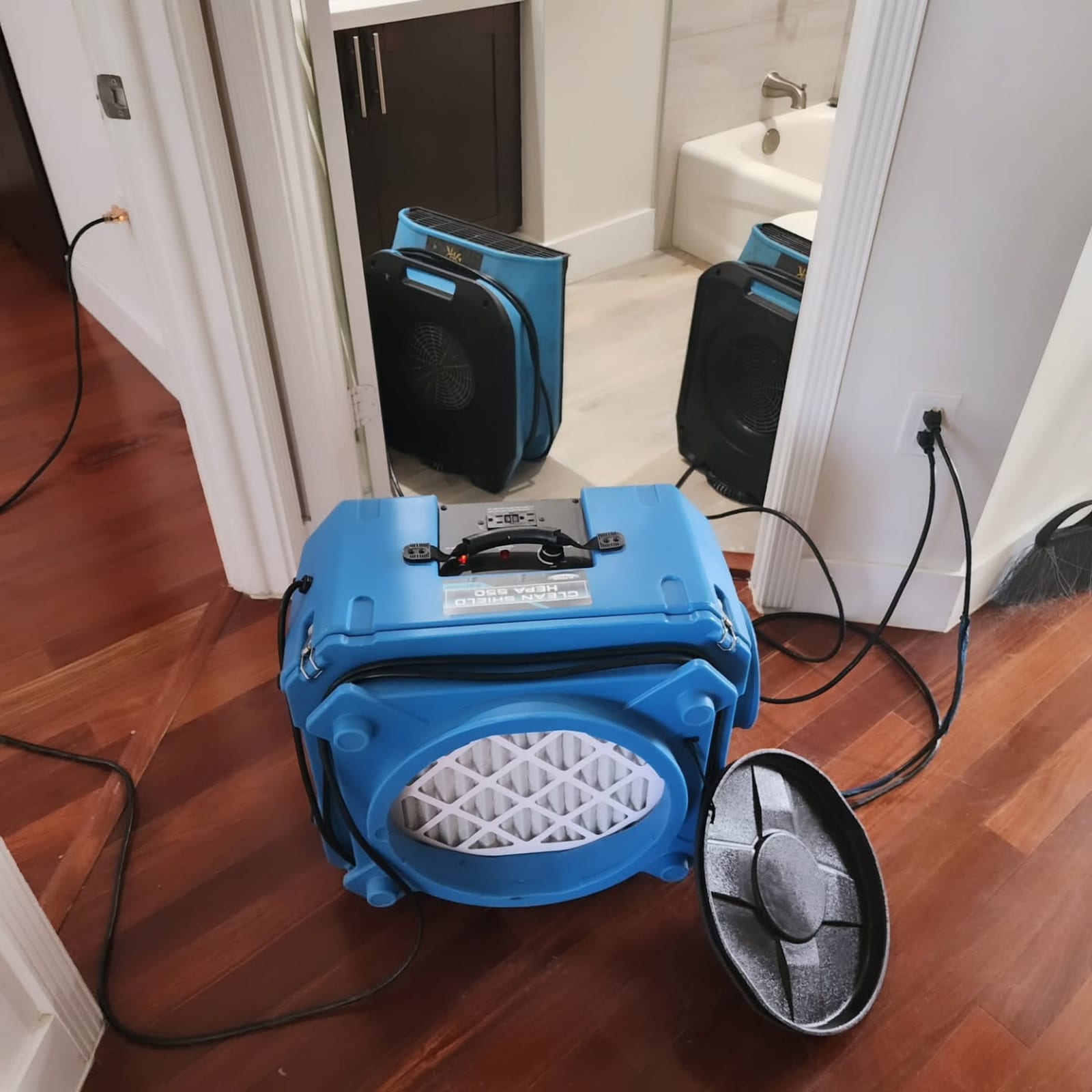 HEPA air scrubber and dehumidifiers deployed after water damage